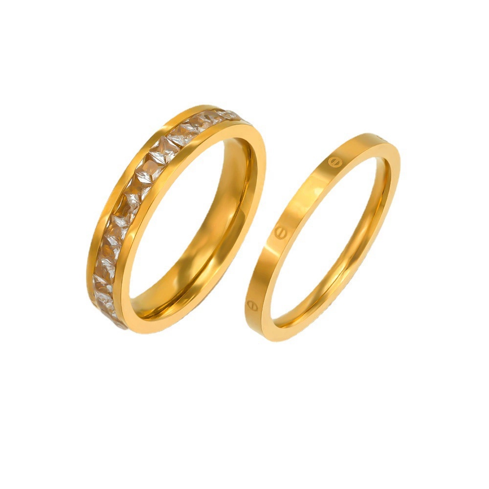 French-Style Stainless Steel Couple Rings with Diamond Accents (Instagram-Style)
